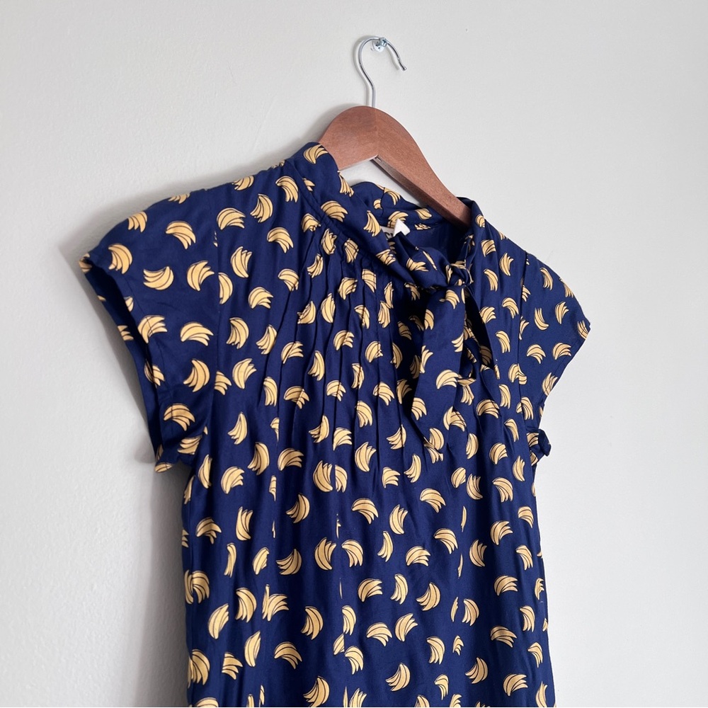 Navy Blouse with Banana Print